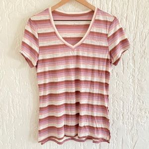 Lucky Brand Pink Striped Short Sleeve T-shirt Size XS